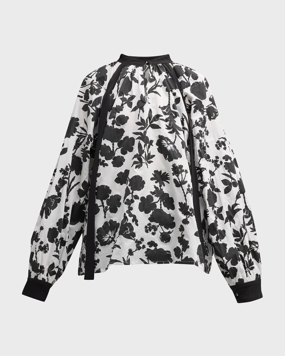 Max Mara Gaetana Floral-Print Long-Sleeve Blouse | Neiman Marcus