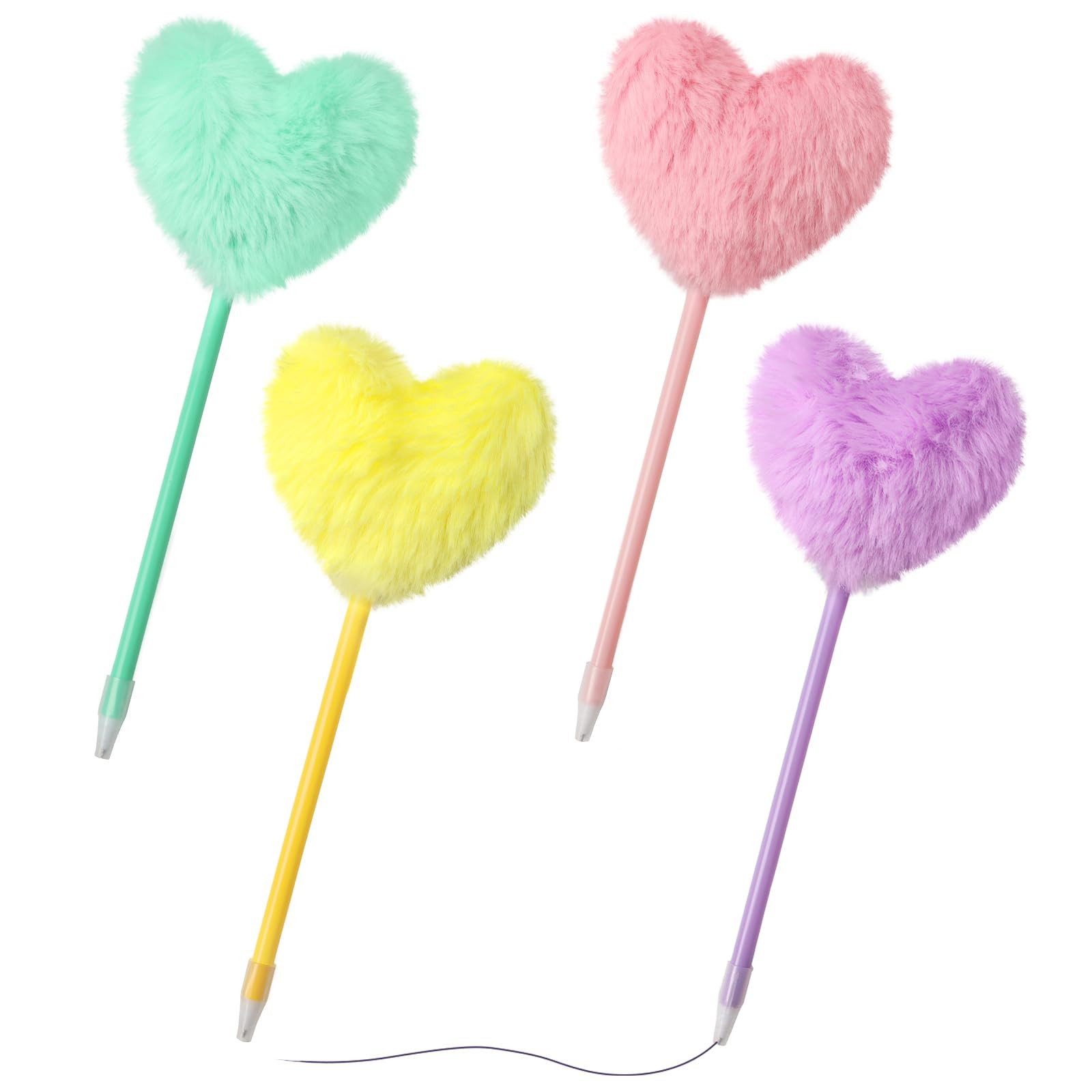 SBYURE Pom Pom Ballpoint Pen 4 Pack Heart Shape Puffy Pens Fluffy Pen for Girls Colorful Fuzzy Pe... | Amazon (US)
