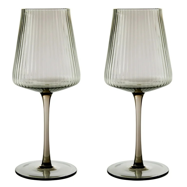 Better Homes & Gardens Ribbed Glass17 oz  Wine Glass, Gray Smoke, Set of 2 | Walmart (US)