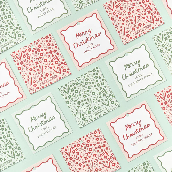 JCS x Sarah Tucker & Molly Boyd Merry Christmas Personalized Square Gift Tag & Sticker | Joy Creative Shop