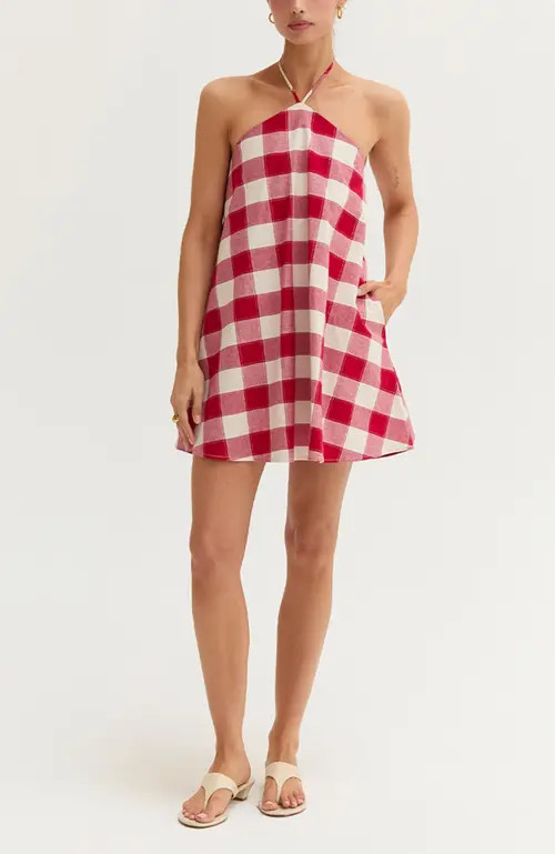 CRESCENT Gingham Halter Romper Dress in Red at Nordstrom, Size Large | Nordstrom