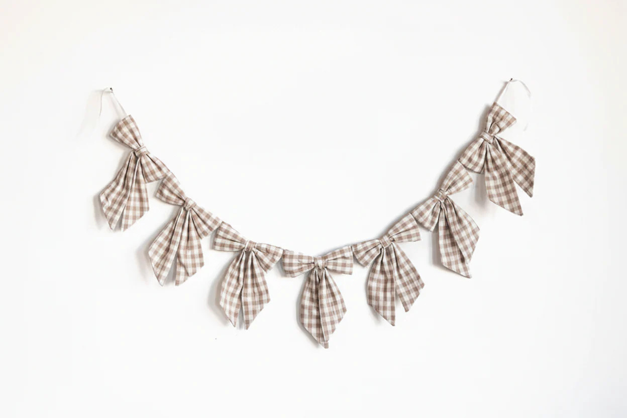 Beige Gingham Fabric Bows Garland | By Luxe B Co. | luxe bCO