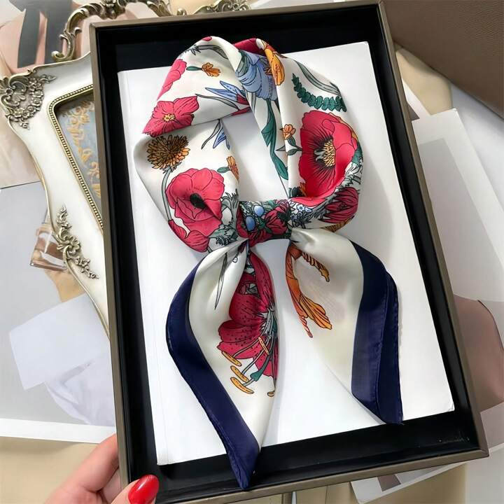 1pc New Vintage Floral Pattern Square Scarf/Bandana With Satin-Like Texture, Soft And Smooth Feel... | SHEIN