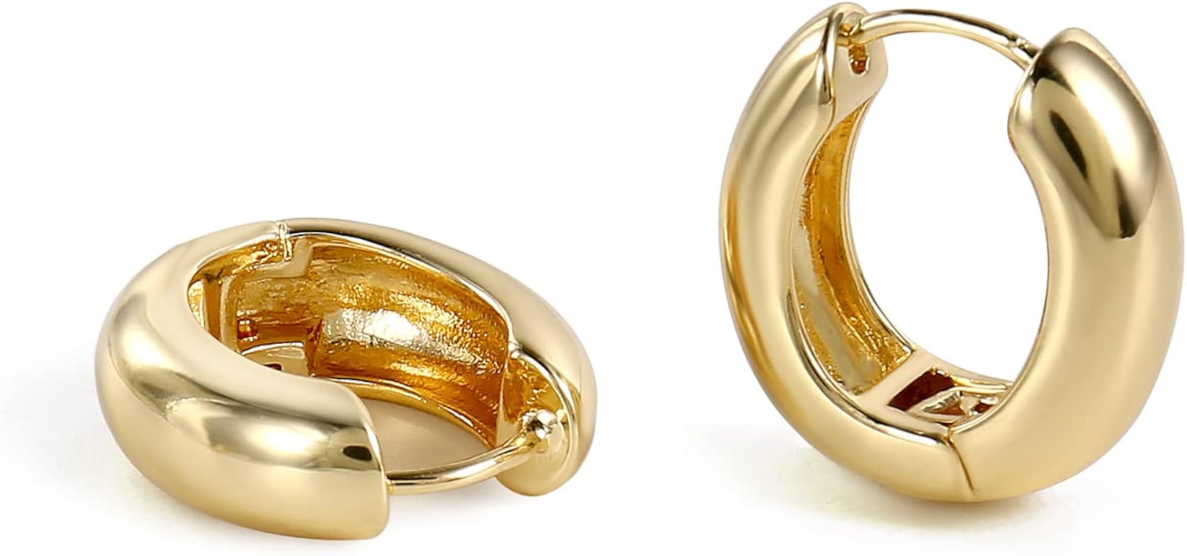 Small Thick Gold Chunky Hoop Earrings Lightweight Hoops For Women | Amazon (US)