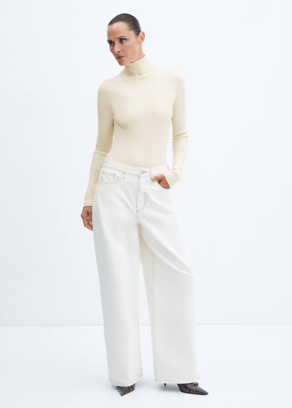 Turtleneck ribbed sweater -  Women | Mango United Kingdom | MANGO (UK)