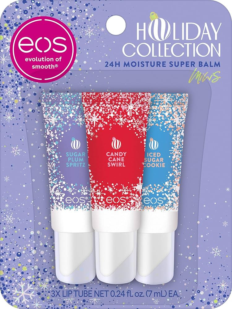 eos Holiday 24H Moisture Mini Super Balm Set, Sugar Plum Spritz, Candy Cane Swirl, Iced Sugar Coo... | Amazon (US)