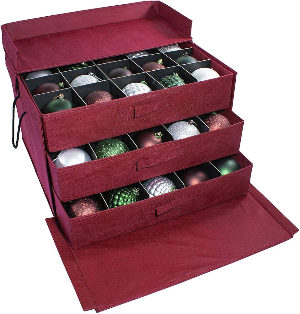 612 Vermont Christmas Ornament Storage Box with 3 Pull-Out Trays, Adjustable Acid-Free Dividers, ... | Amazon (US)