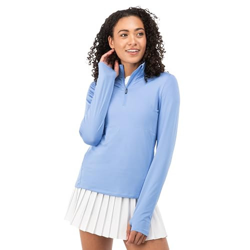 Franklin Sports Women's 1/4 Zip Pickleball Pullover Top - Long Sleeve Workout + Exercise Shirt - Blue - Adult Small | Amazon (US)