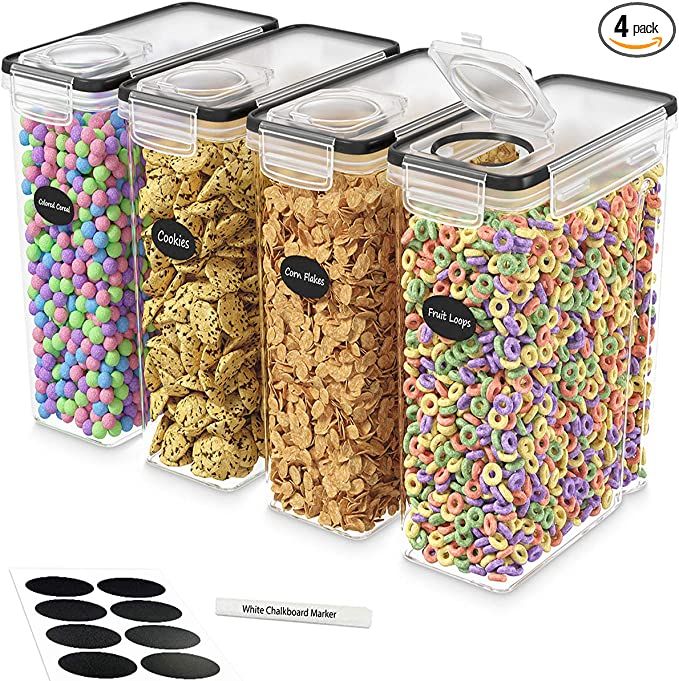 DWËLLZA KITCHEN Cereal Containers Storage - 4 Pack Cereal Dispenser Airtight Food Storage Contai... | Amazon (US)