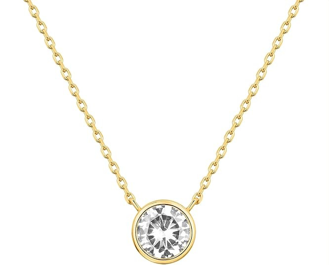 PAVOI 14K Gold Plated Circle CZ Solitaire Necklace | Elegant Bezel Pendant | Dainty Cubic Zirconi... | Amazon (US)