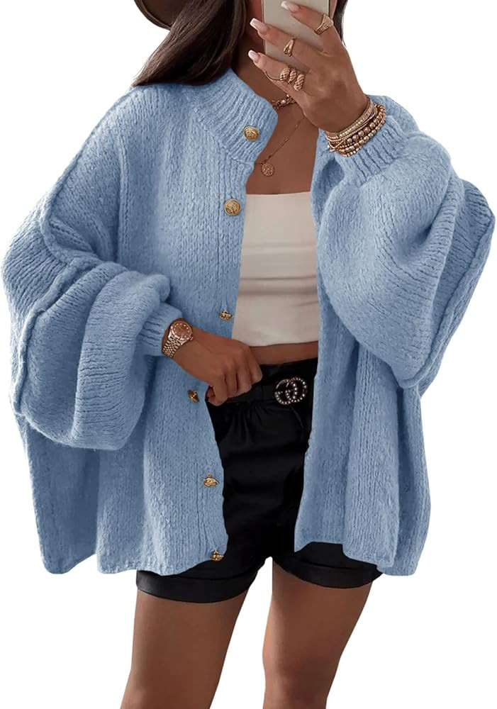 Saodimallsu Womens Oversized Cardigans Long Lantern Sleeve Button Down Chunky Knit Loose Fall Swe... | Amazon (US)