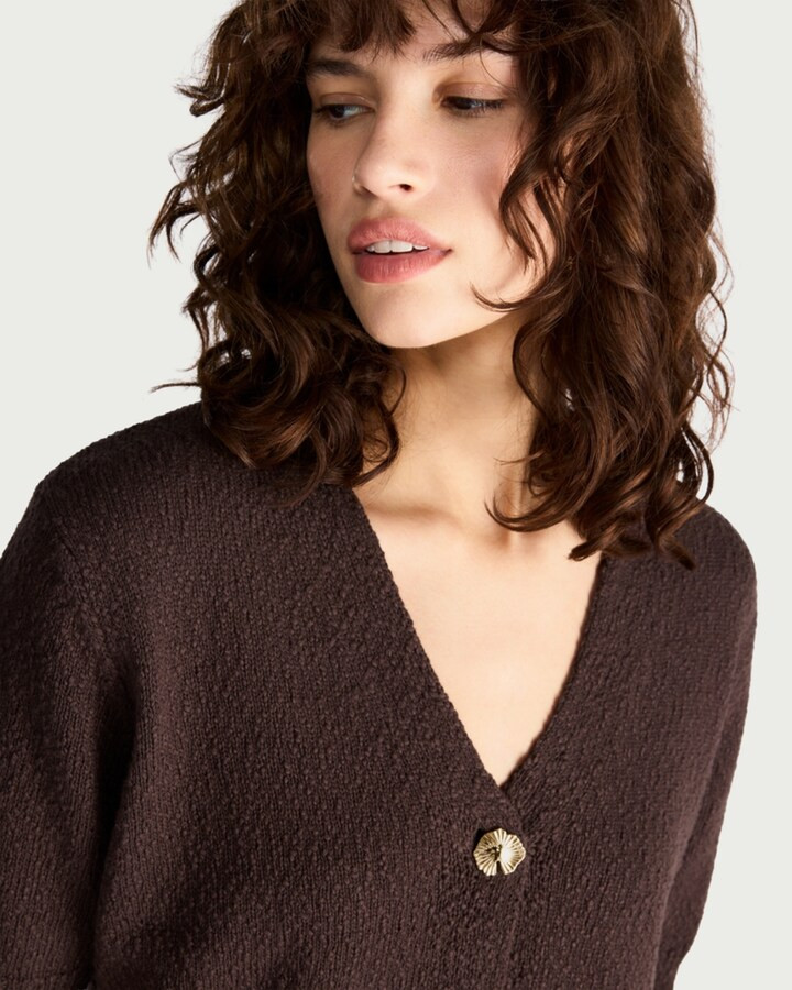 F&F Cotton Rich Textured Knit Cardigan in Chocolate | Tesco F&F