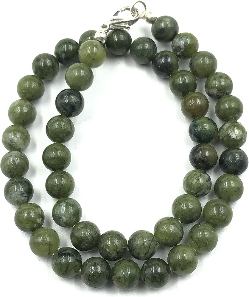 Natural Green Jade Gemstone Round Beaded Stretchable 15.5 Inches Choker Necklace For Girls and Wo... | Amazon (US)