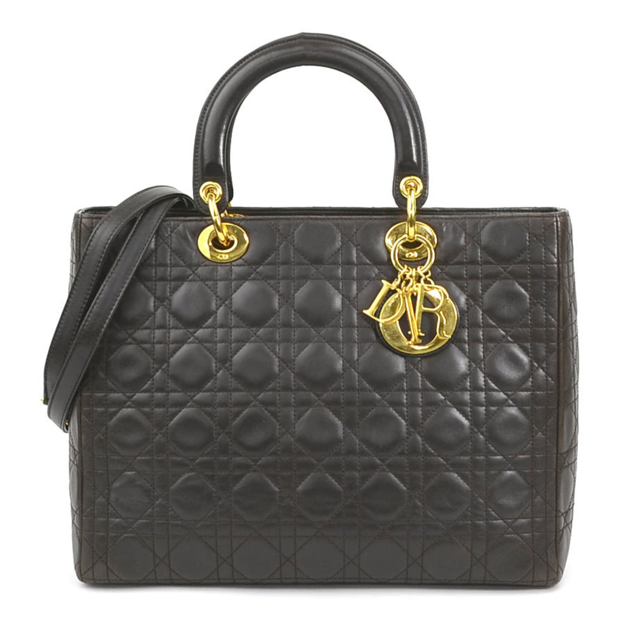 Pre-Owned Christian Dior handbag shoulder bag Lady leather dark brown gold women's e58894f (Good) | Walmart (US)