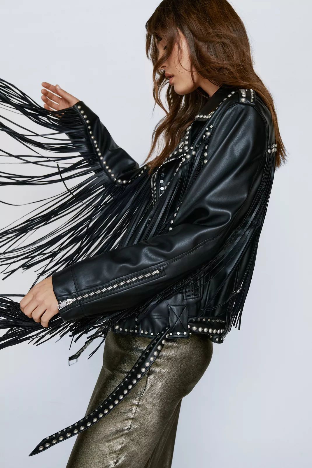 Premium Faux Leather Extreme Fringed Studded Jacket | Nasty Gal (US)