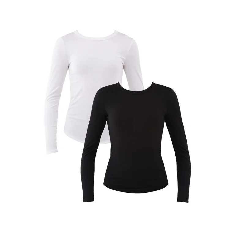 No Boundaries Ribbed Crewneck Tee with Long Sleeves, 1 or 2-Pack, Women's | Walmart (US)