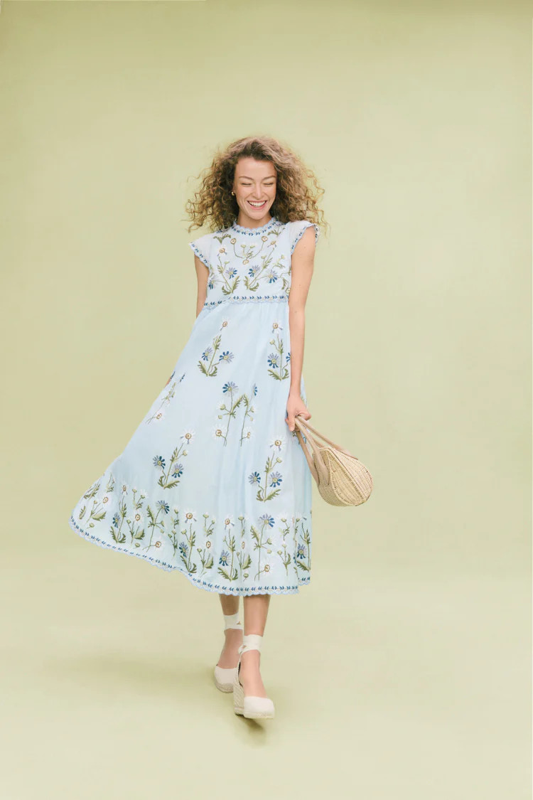 Blue Audra Embroidery Midi Dress | Tuckernuck (US)