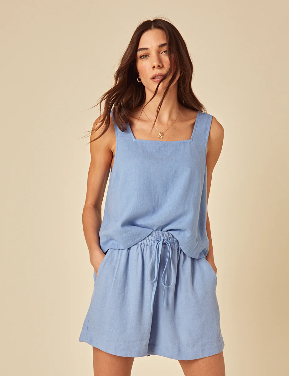 Blue Drawstring Linen-blend Jet Shorts | Nobody's Child
