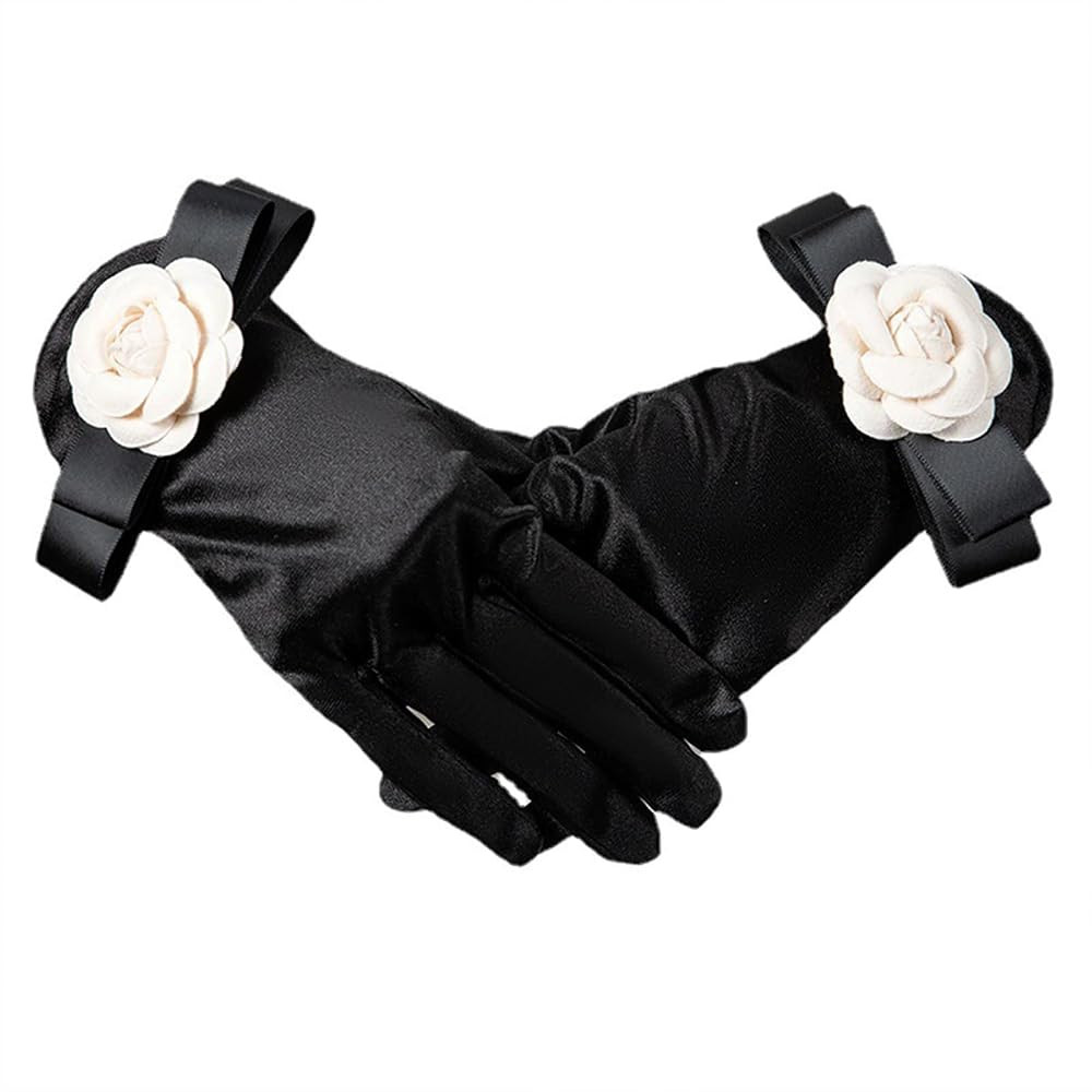 Halloween Black Satin Camellias Gloves Vintage Satin Wedding Gloves for Women Girls Dress up Hepb... | Amazon (US)