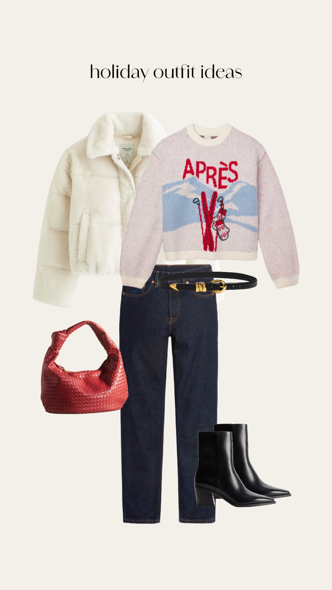 casual holiday outfit - fun graphic sweater, red handbag, chelsea boots, sherpa puffer jacket

#LTKSeasonal #LTKFindsUnder100 #LTKHoliday