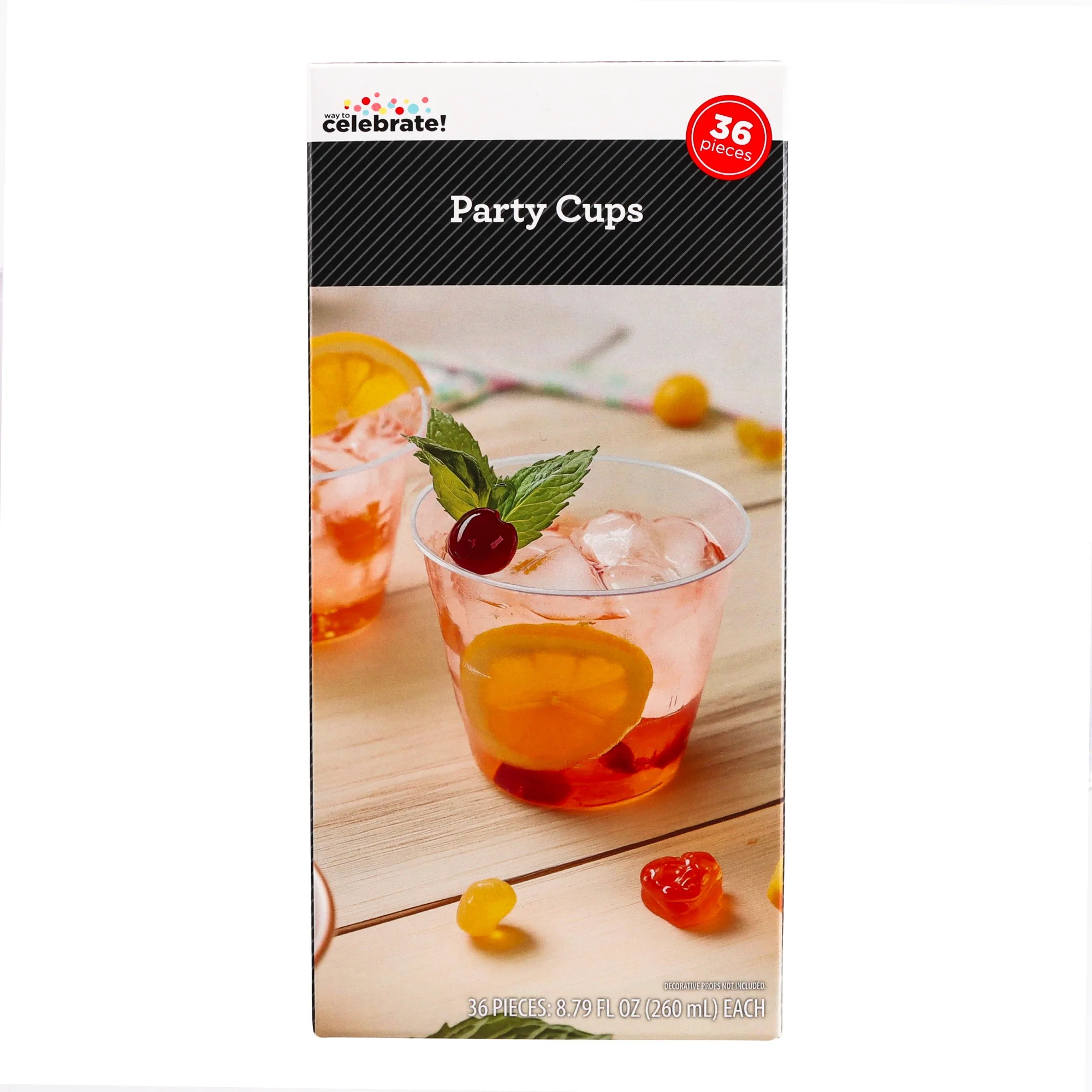 Plastic Party Cups, Clear, 8.79 fl oz, 36 Count, by Way To Celebrate | Walmart (US)