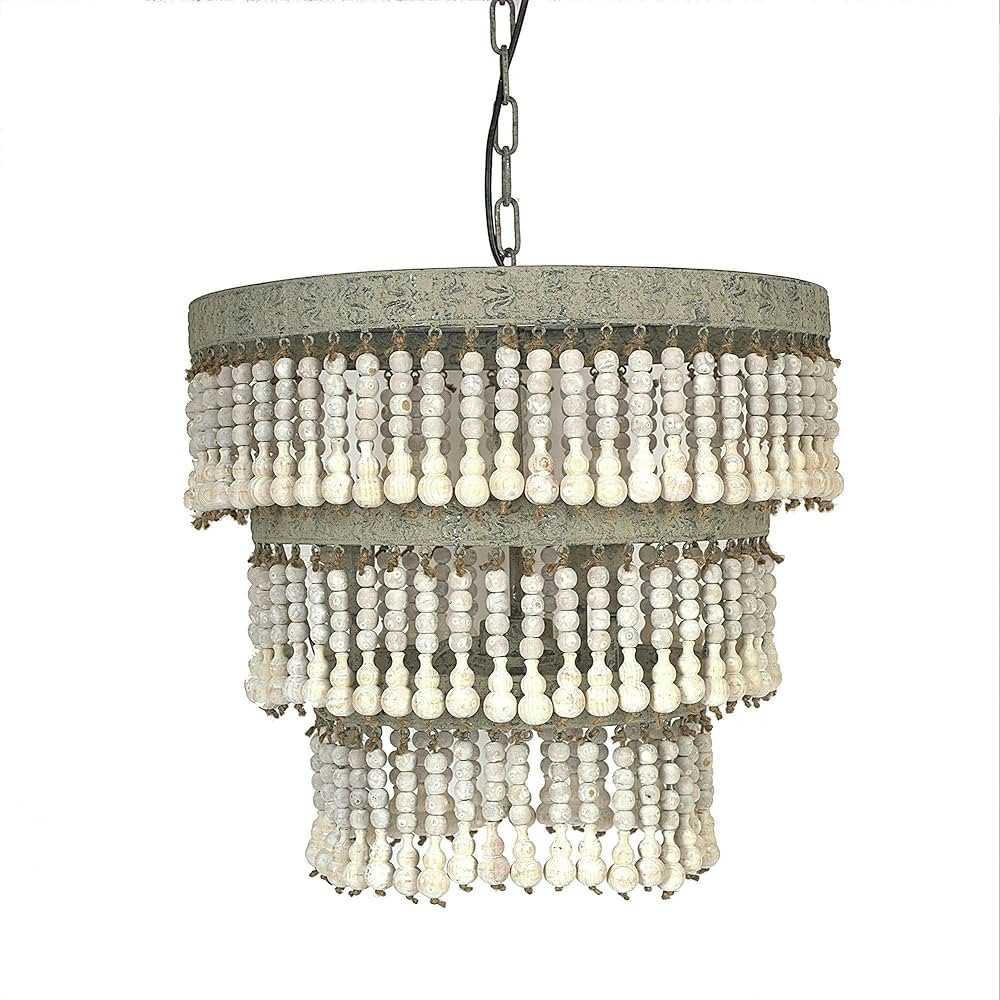 3-Tier Round Metal Chandelier with Hanging Wood Beads | Amazon (US)