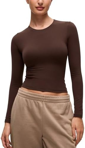 CRZ YOGA Softembrace Long Sleeve Shirts for Women Soft Crew Neck Fall Basic Tight Tops Fitted Cas... | Amazon (US)