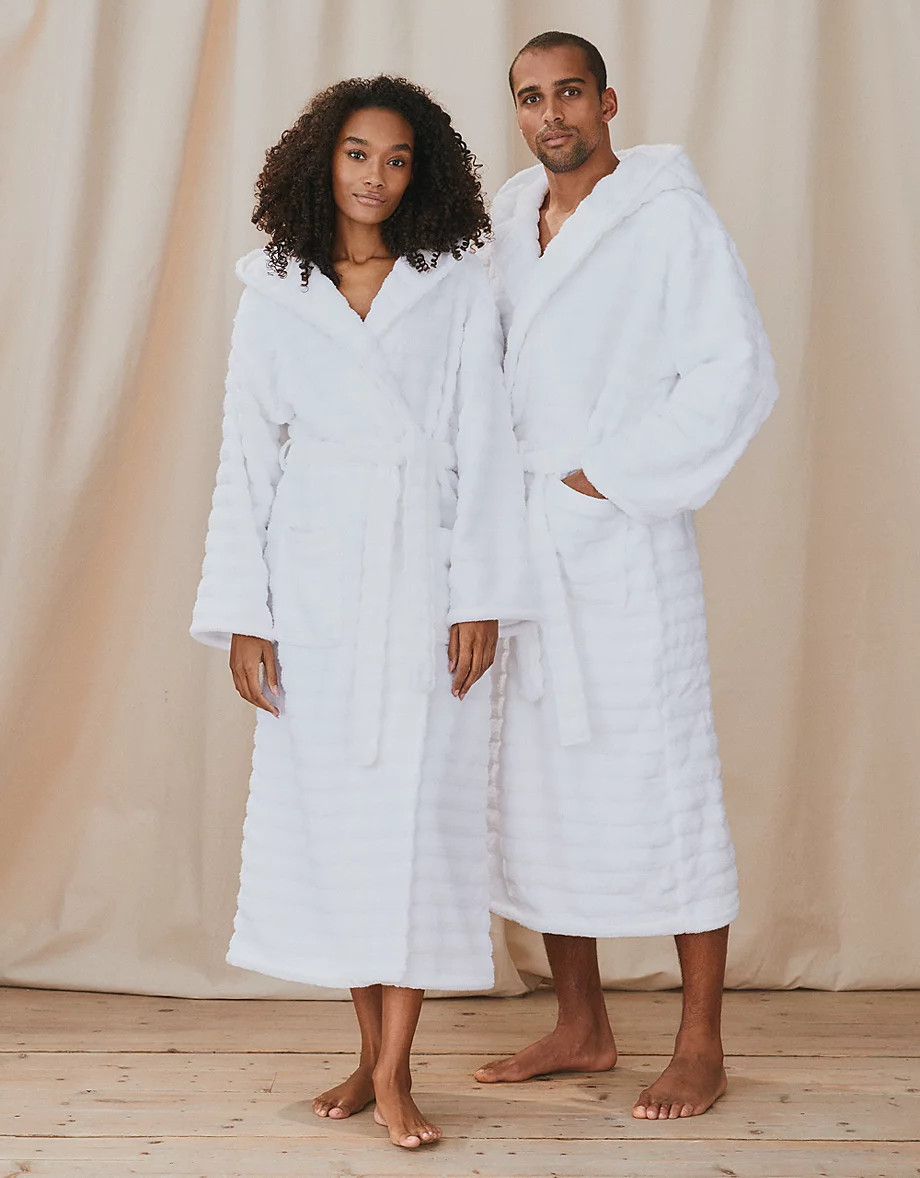 Unisex Organic Cotton Hooded Ribbed Hydrocotton Robe | The White Company UK & ROW