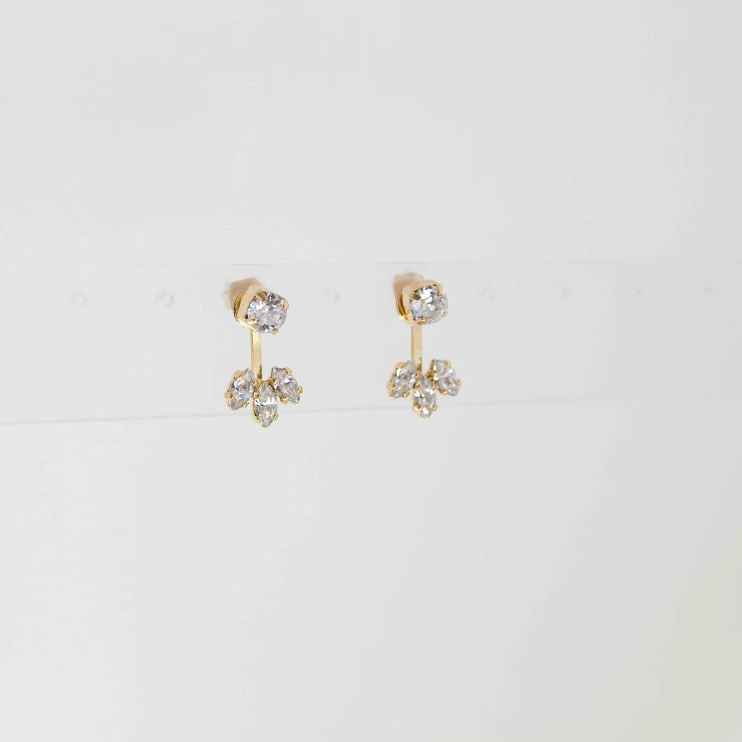 Crystal Earring Jacket, Three Stone Studs, Gold Drop Down Bridal Jewelry, 2 in 1 Earrings, Boho W... | Etsy (US)