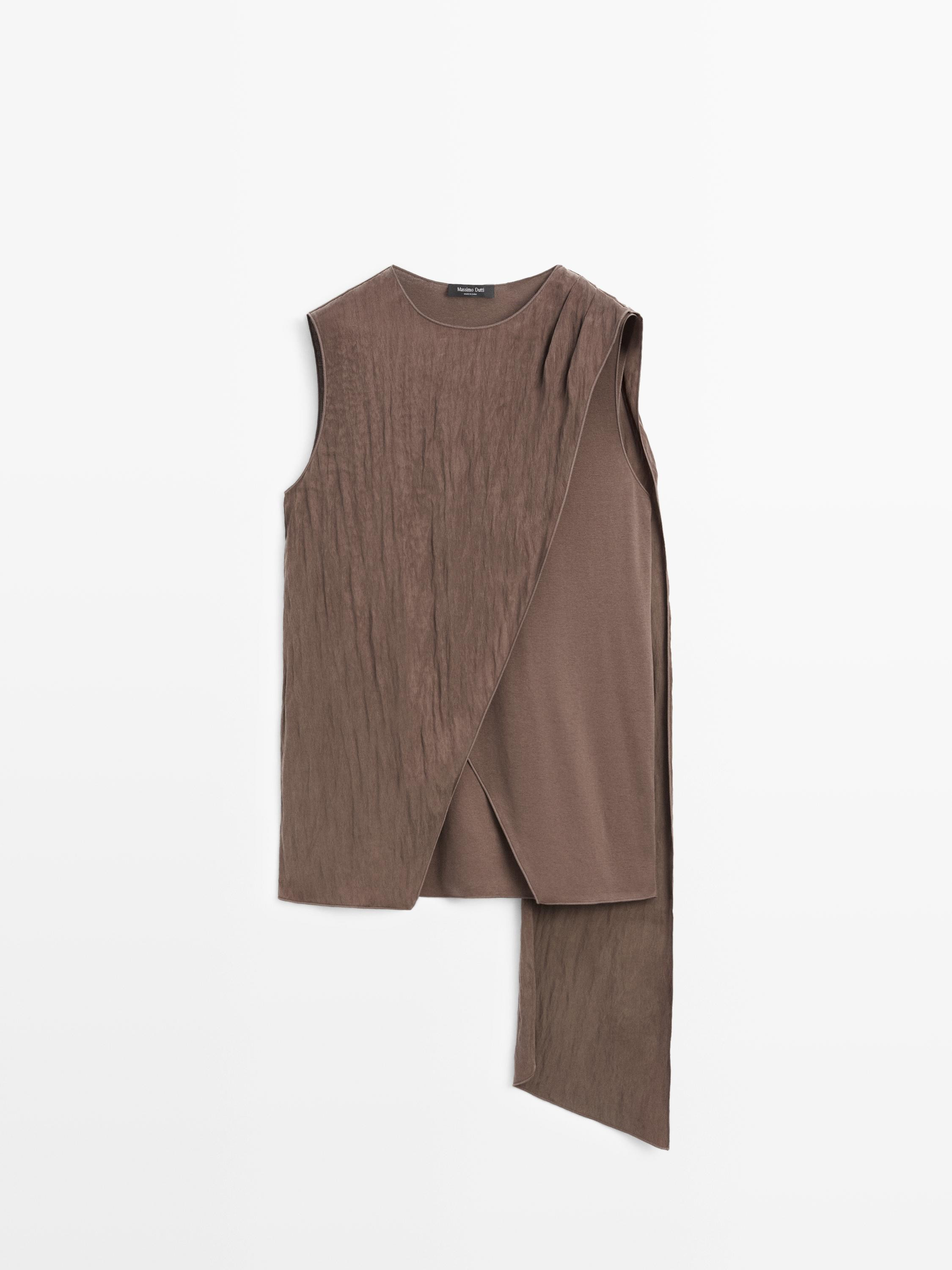 Crossover top with shoulder scarf detail | Massimo Dutti UK