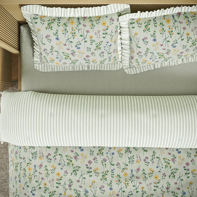 Beautiful 100% Cotton Botanical 3-Piece Sage Green Comforter Set, Full/Queen by Drew Barrymore | Walmart (US)