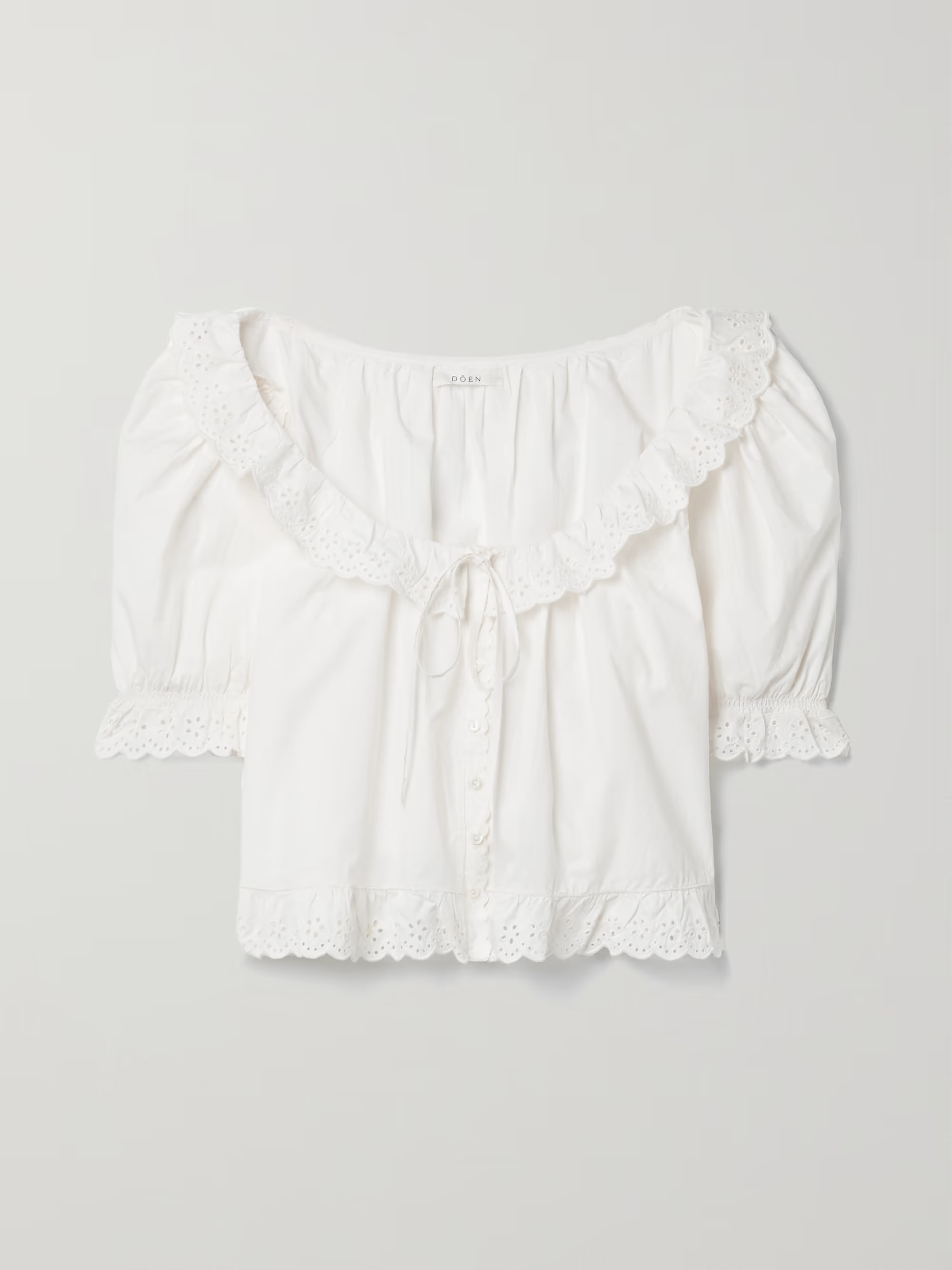 + NET SUSTAIN Lazuli broderie anglaise-trimmed organic cotton-poplin pajama top | NET-A-PORTER APAC