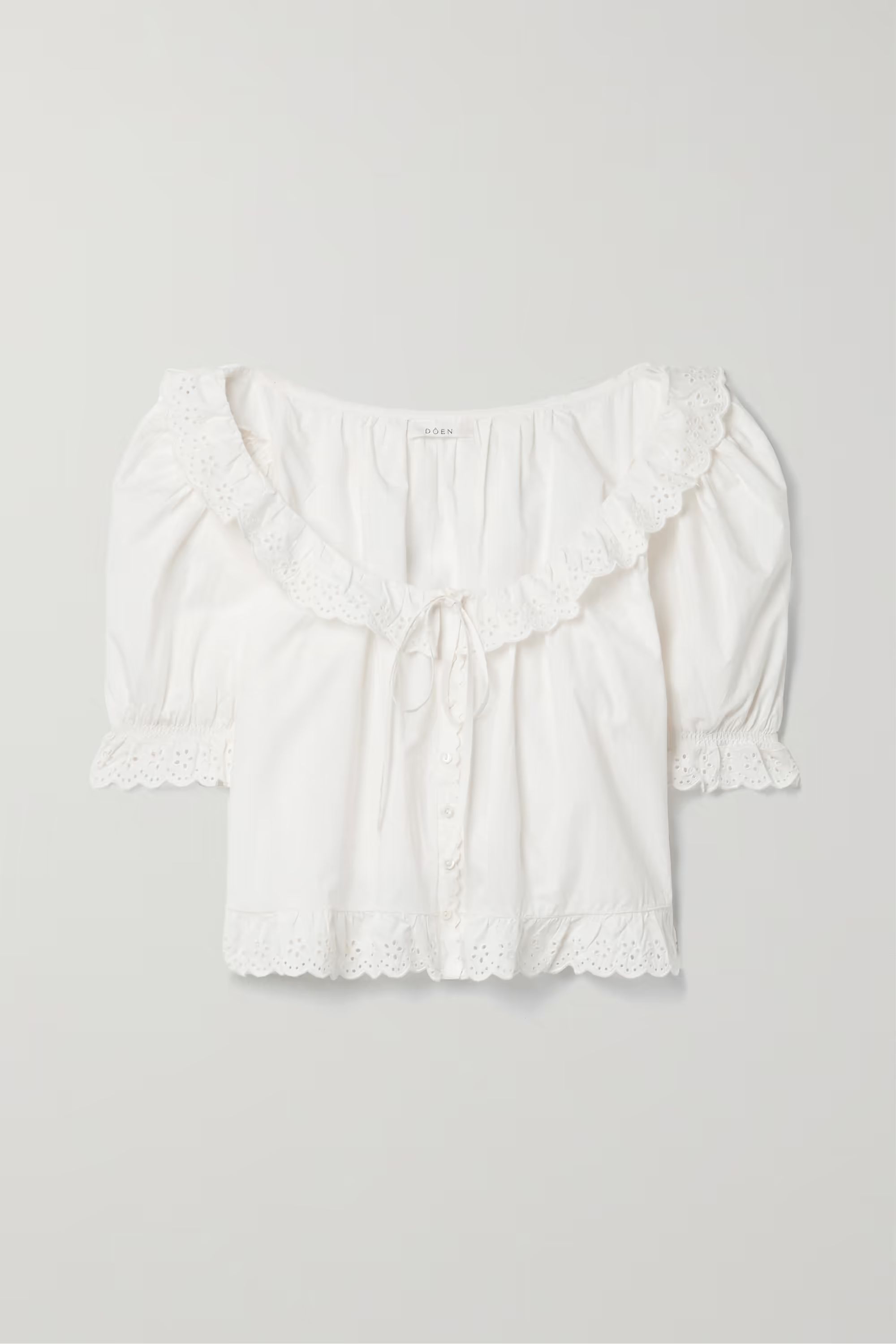 + NET SUSTAIN Lazuli broderie anglaise-trimmed organic cotton-poplin pajama top | NET-A-PORTER (US)