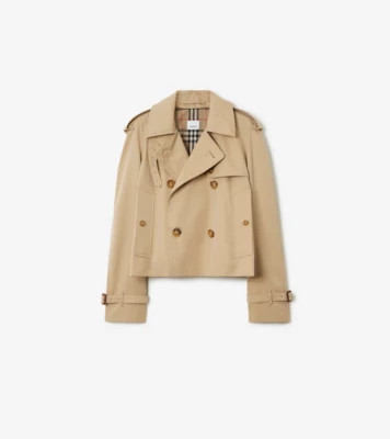 Cropped Gabardine Trench Jacket in Honey - Women, Cotton | Burberry® Official | Burberry (US)