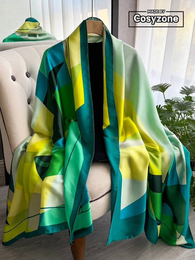 1pc Beach Accessories Geometric Print Silky Feel Scarf, Simple Elegant Design, Suitable For Beach... | SHEIN