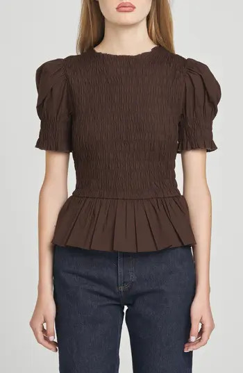 WAYF Matilda Smocked Peplum Top in Chocolate at Nordstrom Rack, Size Small | Nordstrom Rack