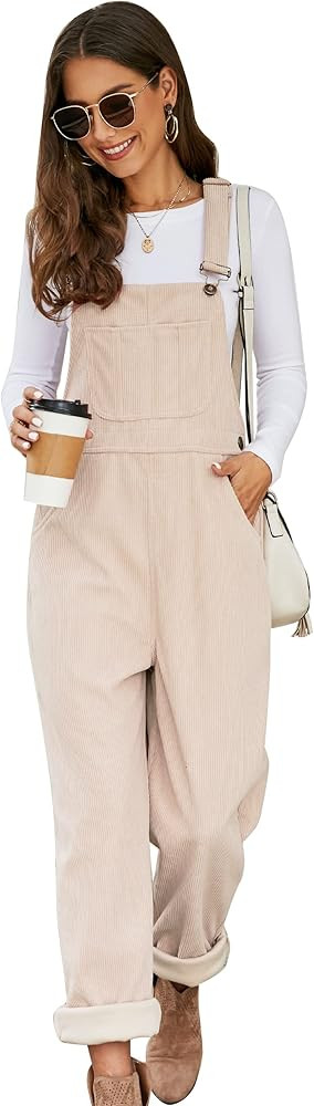 Flygo Corduroy Overalls for Women Loose Fit Adjustable Straps Long Bib Pants Wide Leg Jumpsuits w... | Amazon (US)