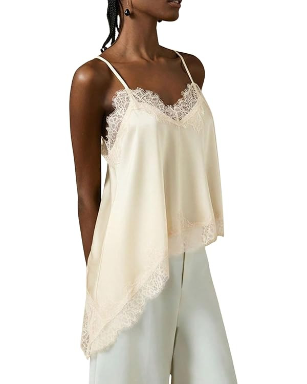 Verdusa Lace Asymmetrical Tops Satin Spaghetti Strap Camisole for Women Going Out | Amazon (US)