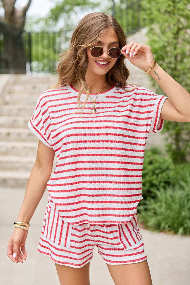 Double Take Red Striped Top | Pink Lily