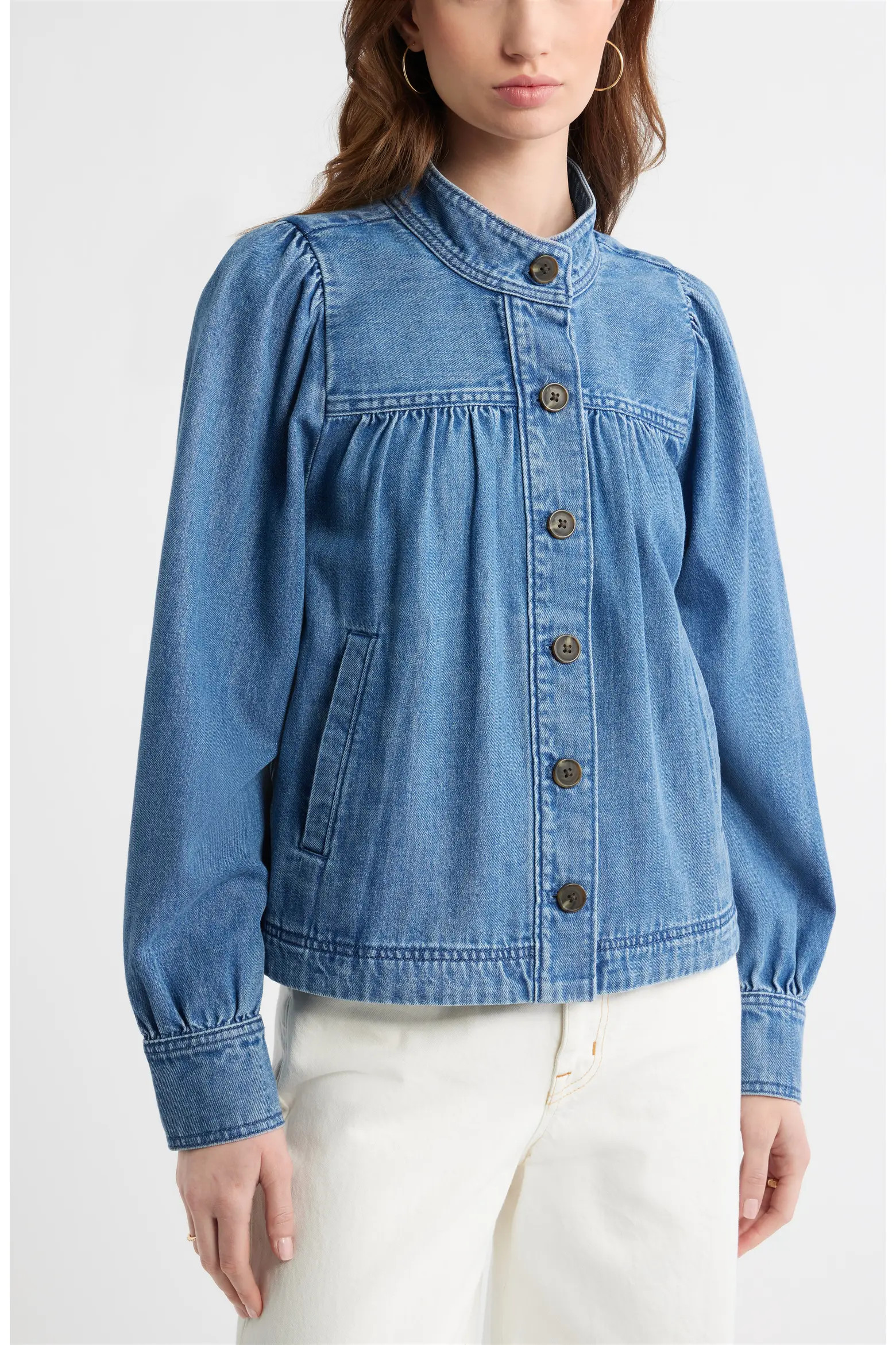 Gathered High Neck Twill Jacket (Women) | Nordstrom | Nordstrom