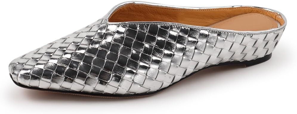 Woven Mules for Women Slip on Comfortable Metallic Slides Ladies Trendy Square Toe Hidden Wedge M... | Amazon (US)