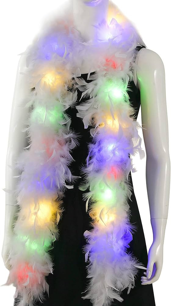 Chandelle White Feather Boa - 2Yards 75g Colorful 20 LED Lights Boas for Party,Wedding,Halloween ... | Amazon (US)