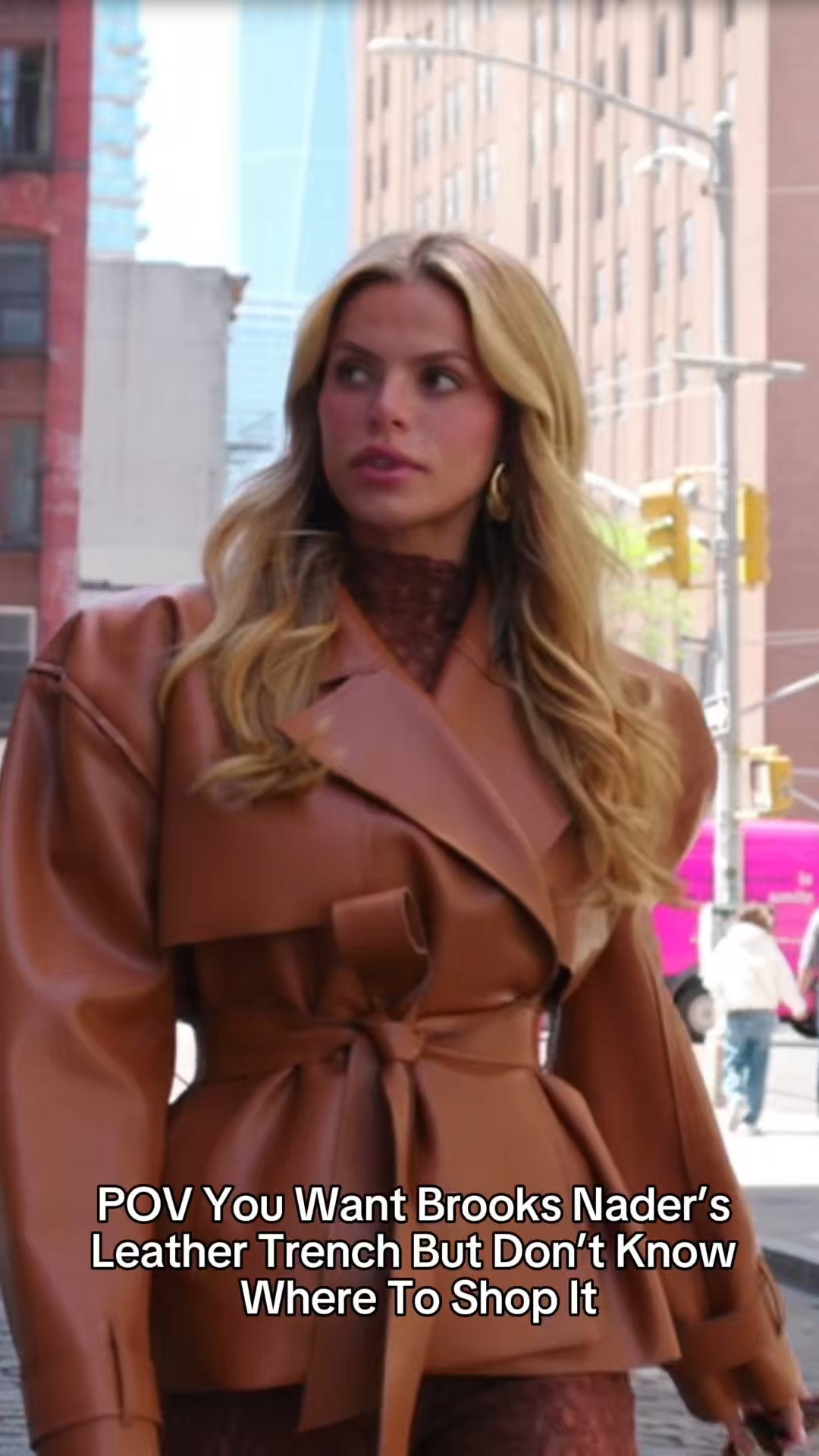 POV: You Want Brooks Nader’s Camel Leather Cropped Trench Coat from Love Thy Nader 😍 We’ve got you!
