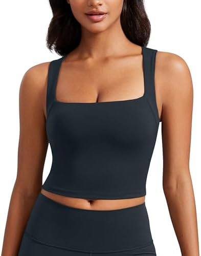 CRZ YOGA Butterluxe Womens Longline Square Neck Sports Bras - Basic Crop Tank Yoga Workout Tops w... | Amazon (US)