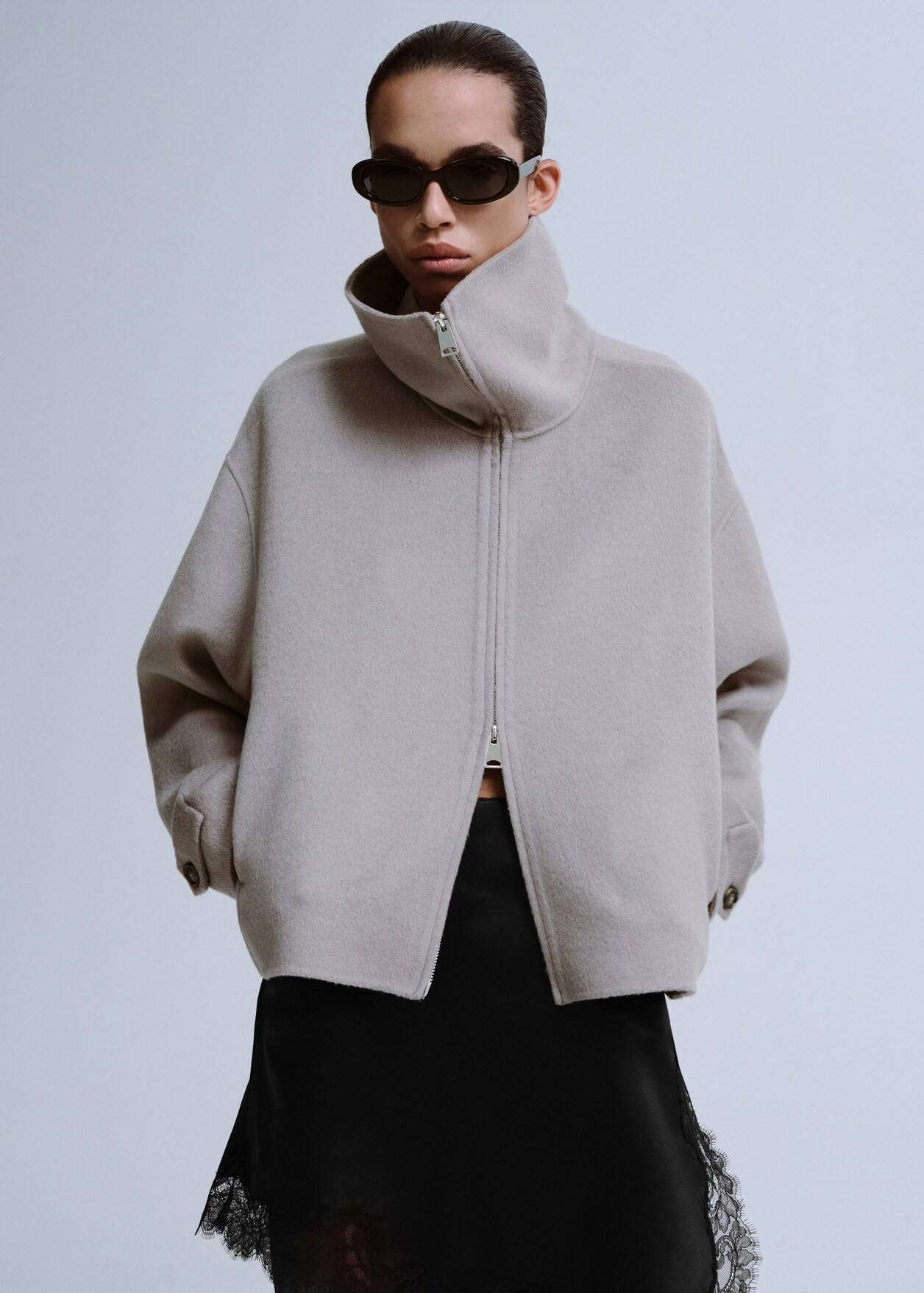 Wool funnel-neck jacket - Women | MANGO USA | Mango (US/MX/AU)