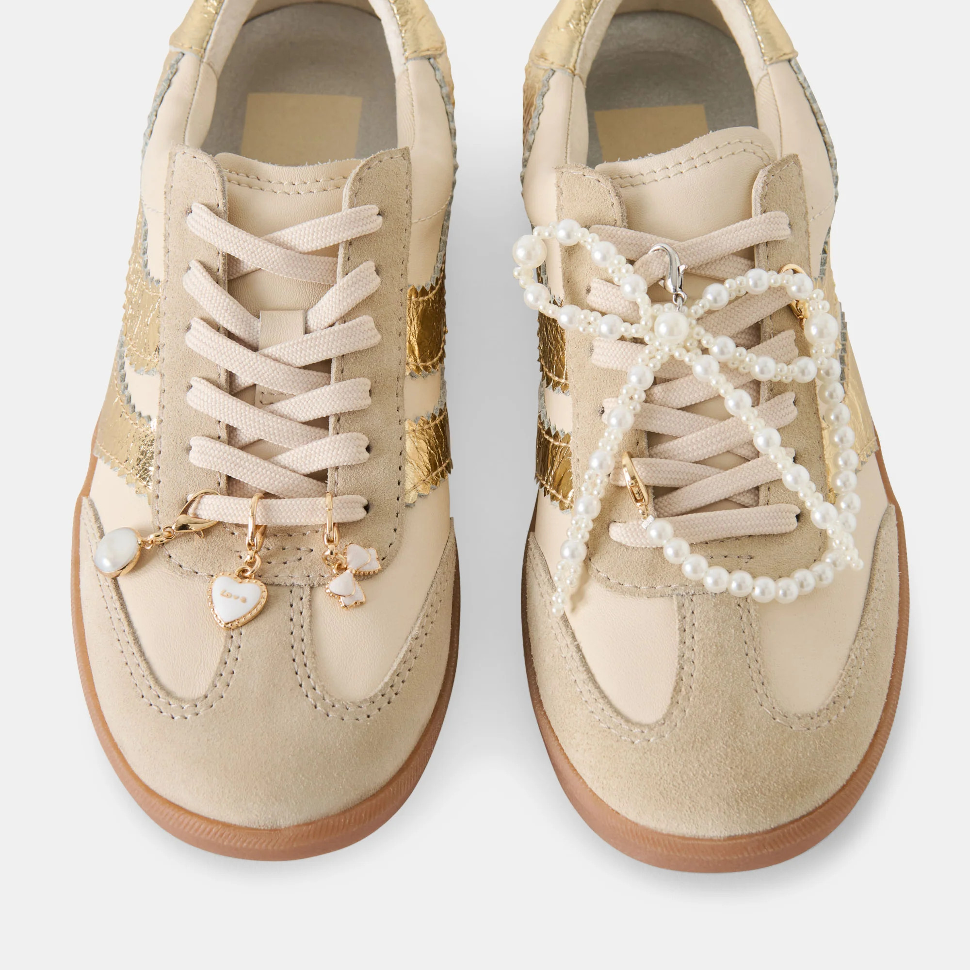 Merit White Gold Leather Sneakers + Pearl Charm Bundle | Dolce Vita | DolceVita.com