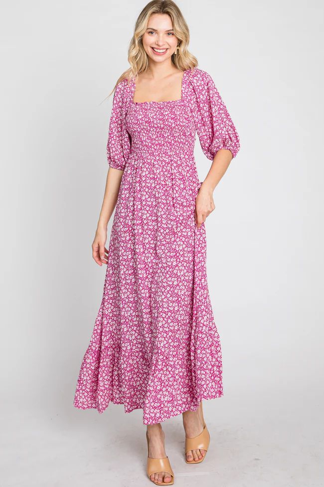 Fuchsia Floral Smocked Maxi Dress | PinkBlush Maternity