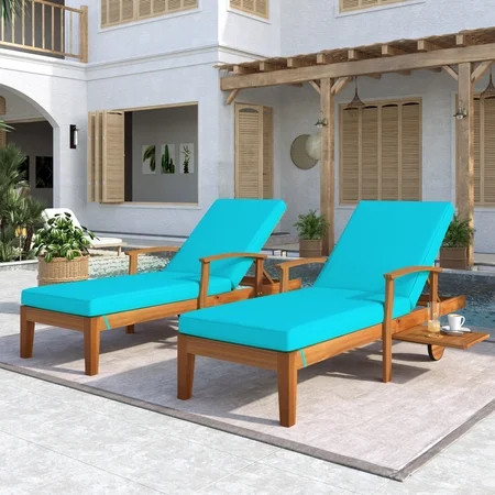 SESSLIFE 2PCS Outdoor Chaise Lounge Wicker Patio Lounge Chair Solid Wood Daybed Sunbed Couch Furnitu | Walmart (US)