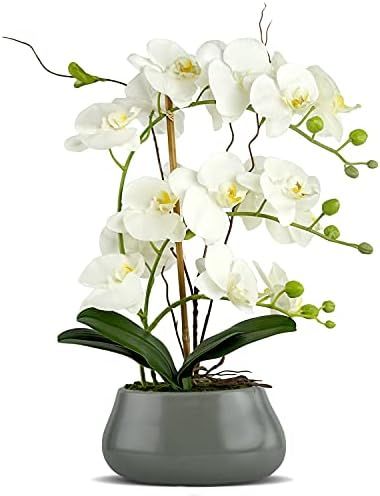 LIVILAN White Orchid Artificial Flowers with Pot Large Fake Silk Orchids Plant Orquidea Art... | Amazon (US)
