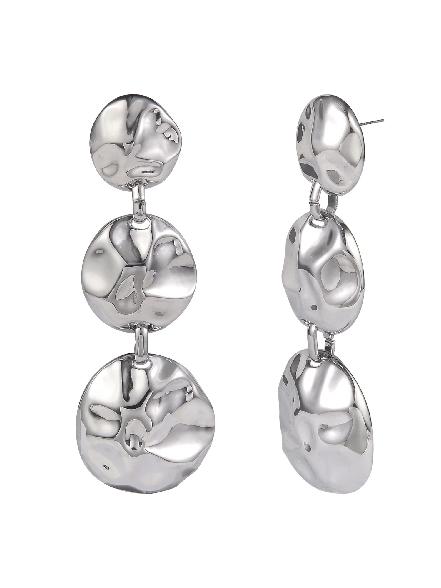 Time and Tru Women's Silver-Tone Wavy Textured Metal Triple Drop Earrings | Walmart (US)